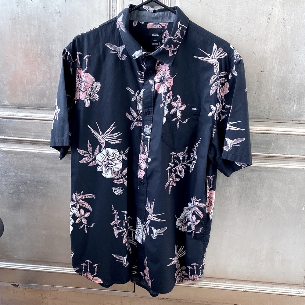Vans Black and Pink Casual Button Down Shirt